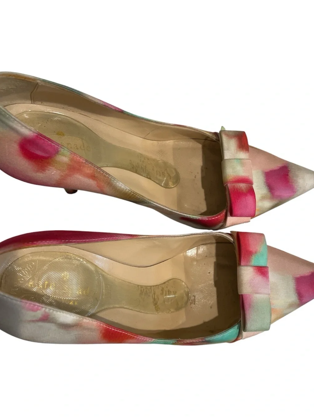 Kate Spade New York Printed Bow Accent. Multicolor Watercolor Pointed-Toe Pumps